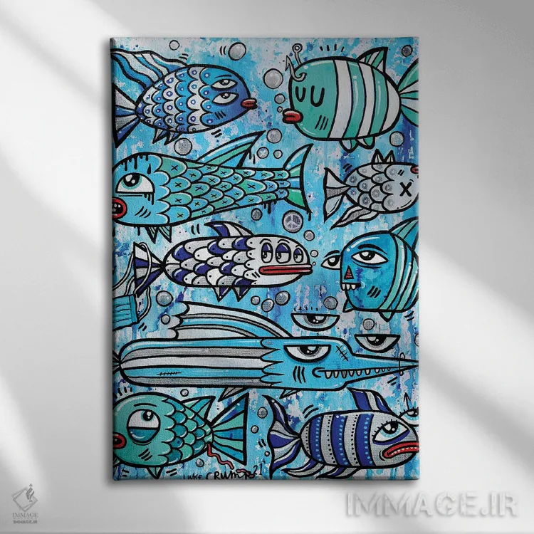 تابلو دکوراتیو ماهی آبی اثر لوک کرامپ - نمای روبهرو روی دیوار