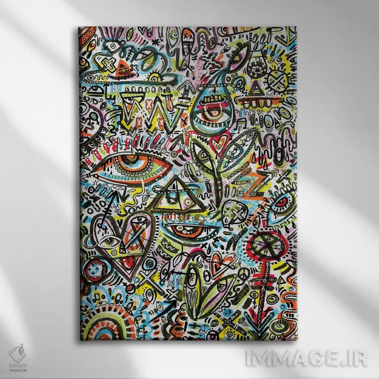 تابلو انتزاعی شاد و پرانرژی اثر لوک کرامپ - نمای روبهرو روی دیوار