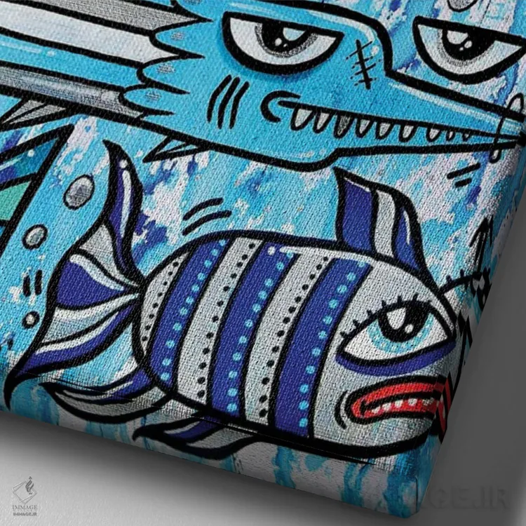 تابلو دکوراتیو ماهی آبی اثر لوک کرامپ - نمای نزدیک بافت بوم