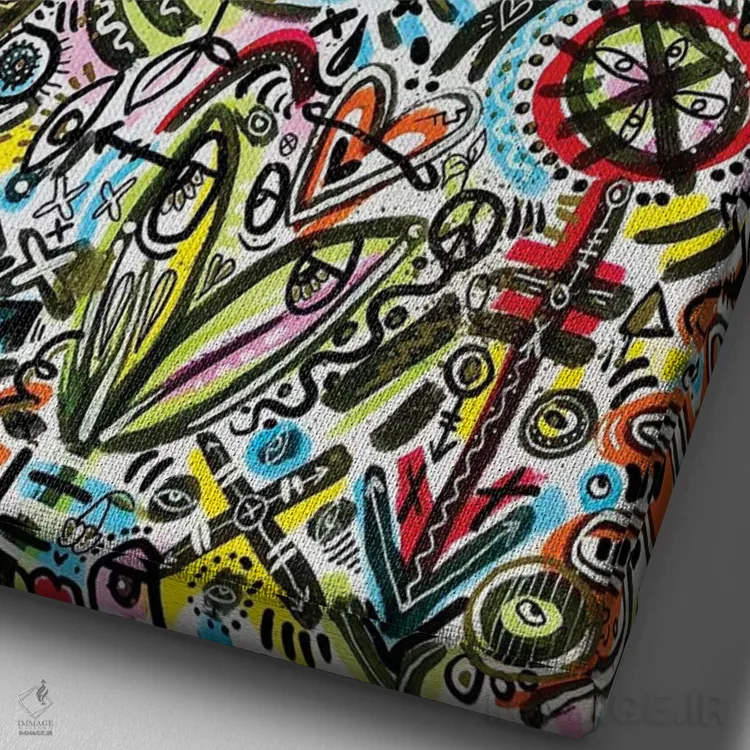 تابلو انتزاعی شاد و پرانرژی اثر لوک کرامپ - نمای نزدیک بافت بوم