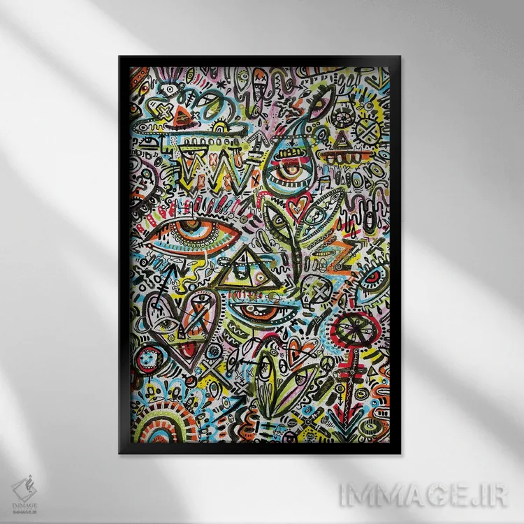 تابلو انتزاعی شاد و پرانرژی اثر لوک کرامپ - نمای قابدار مشکی