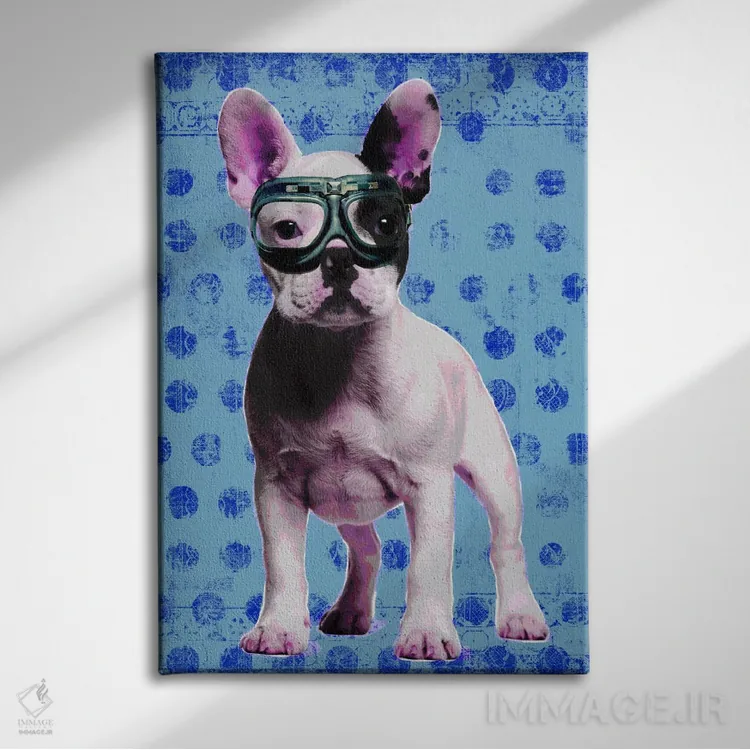 تابلو دکوراتیو بولداگ آبی اثر لوز گرافیکس - نمای روبهرو روی دیوار