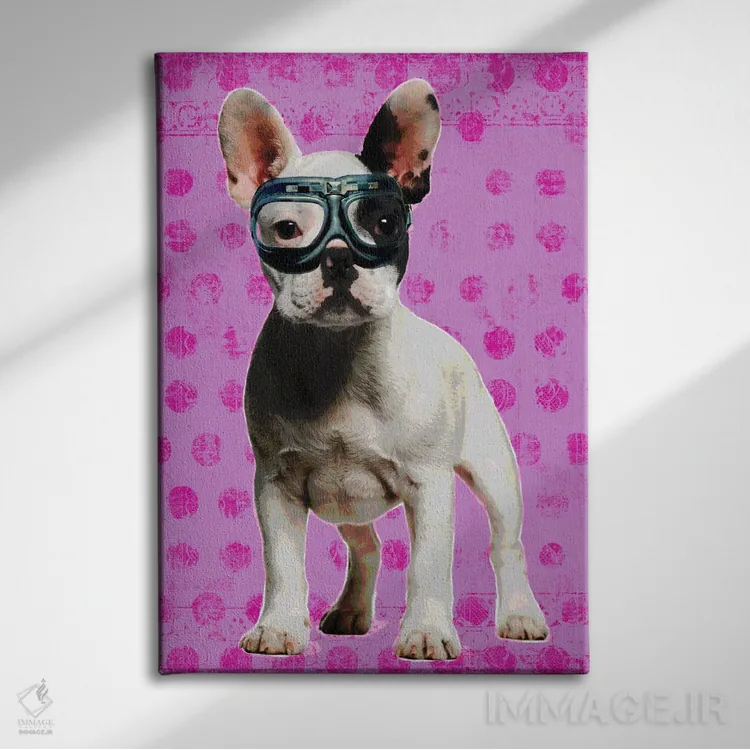 تابلو دکوراتیو بولداگ صورتی اثر لوز گرافیکس - نمای روبهرو روی دیوار