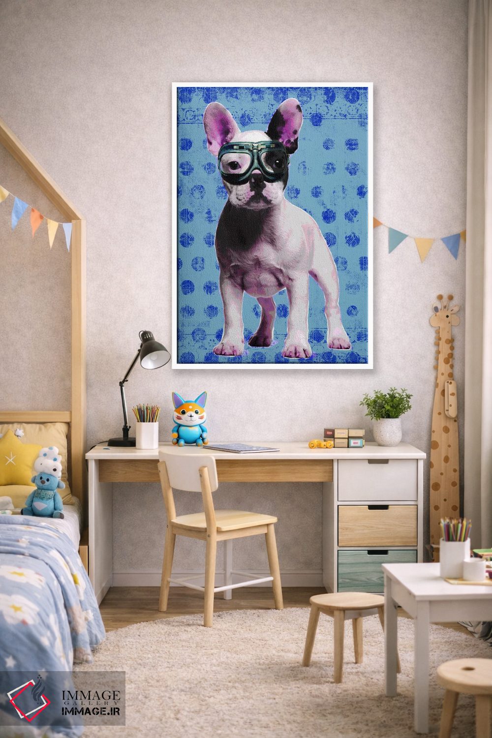 تابلو دکوراتیو بولداگ آبی اثر لوز گرافیکس - D1W