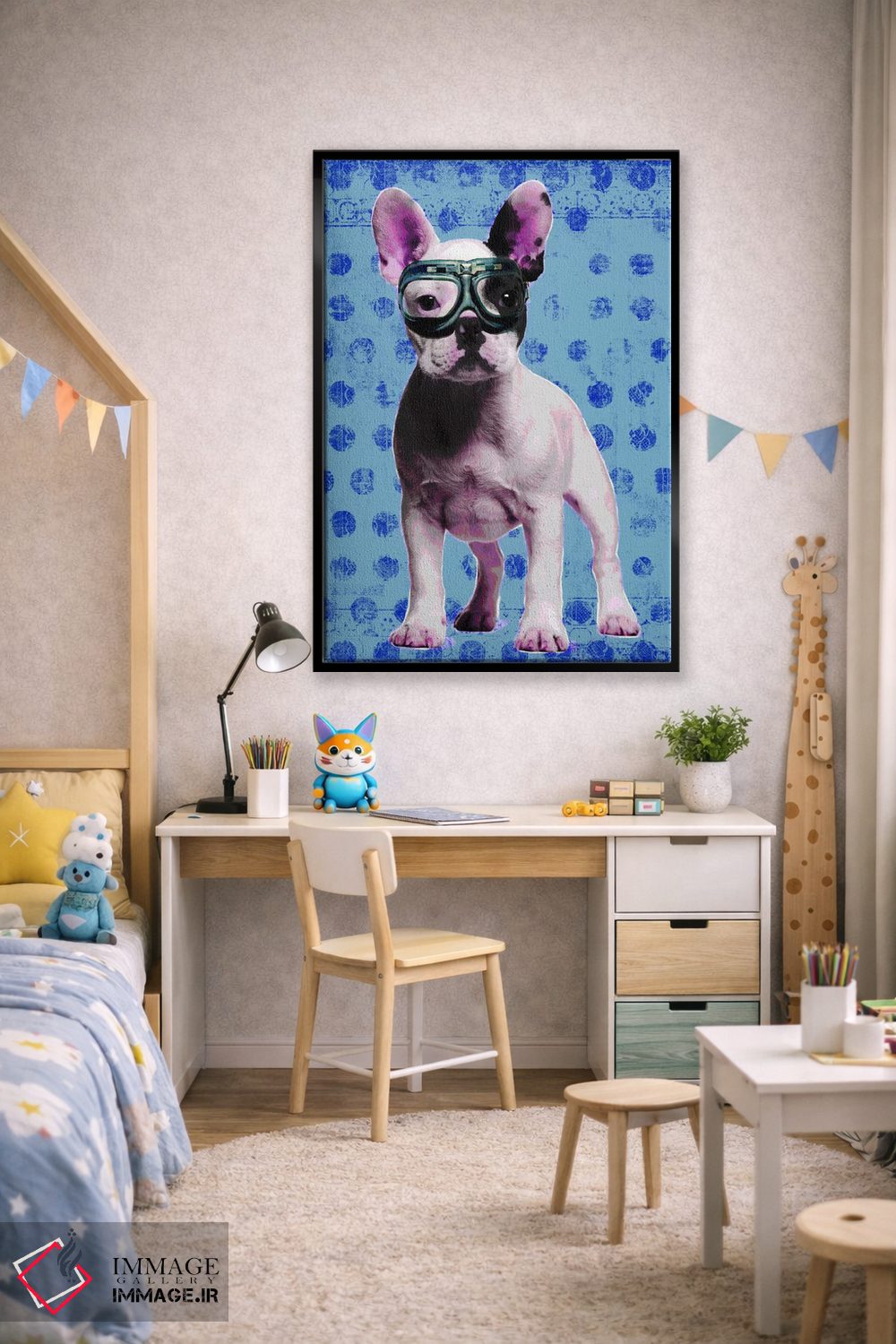 تابلو دکوراتیو بولداگ آبی اثر لوز گرافیکس - D2B