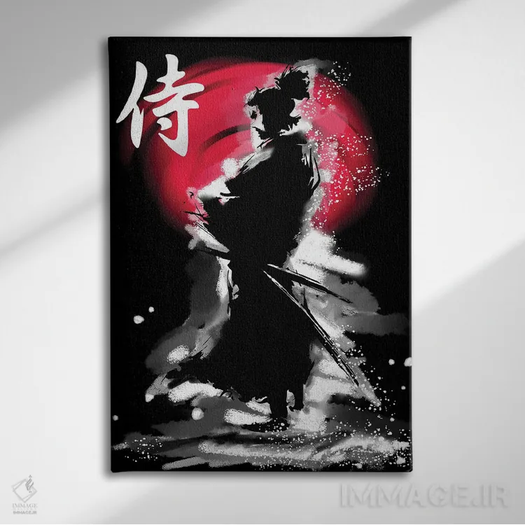 تابلو دکوراتیو جنگجوی سامورایی با کاتانا اثر لوز گرافیکس - نمای روبهرو روی دیوار