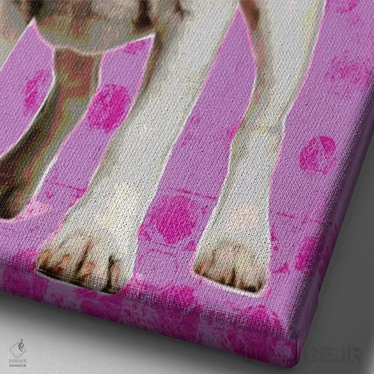 تابلو دکوراتیو بولداگ صورتی اثر لوز گرافیکس - نمای نزدیک بافت بوم