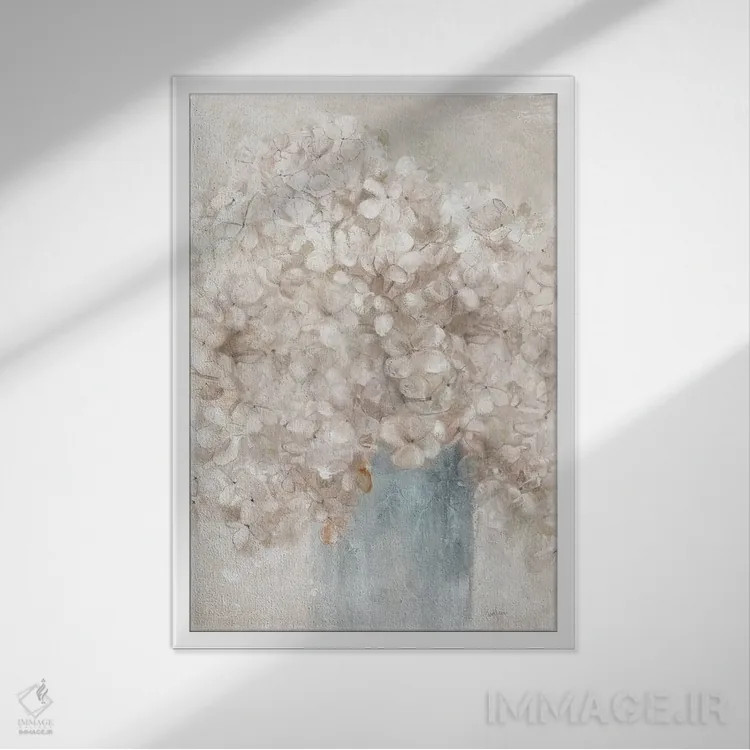 تابلو مدرن هورتانسیاهای آرام اثر لیوی فین - نمای قابدار سفید