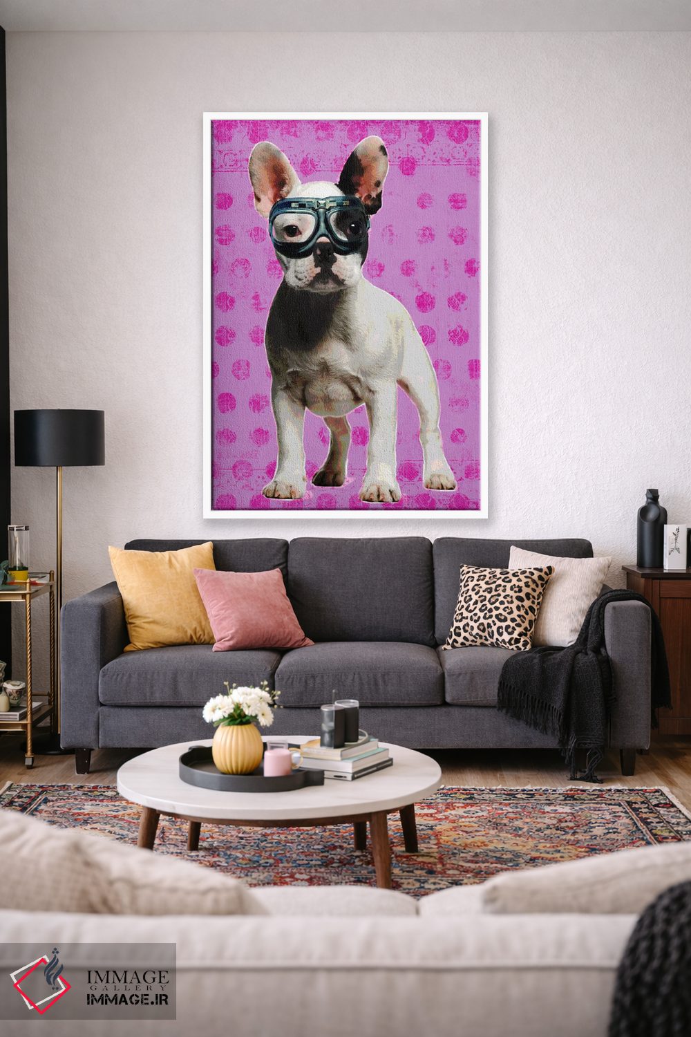 تابلو دکوراتیو بولداگ صورتی اثر لوز گرافیکس - D1W