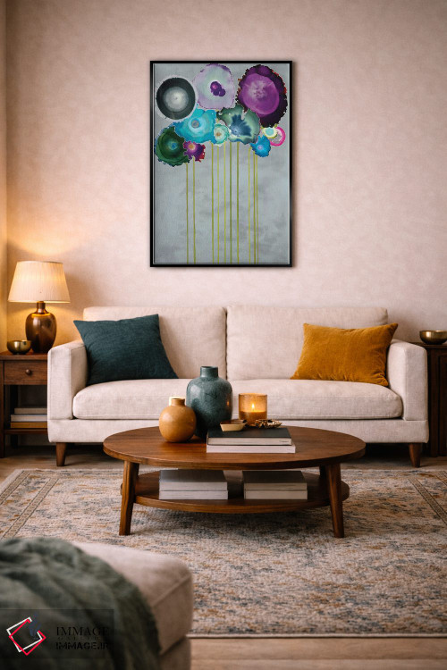 تابلو انتزاعی دسته گل نقره ای اثر لورا ون هورن - D4B