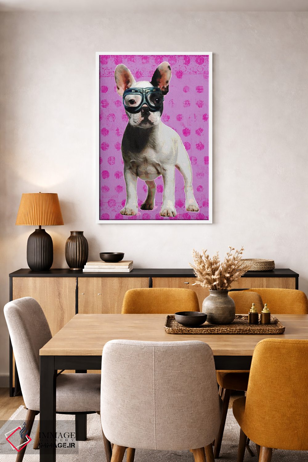 تابلو دکوراتیو بولداگ صورتی اثر لوز گرافیکس - D5W