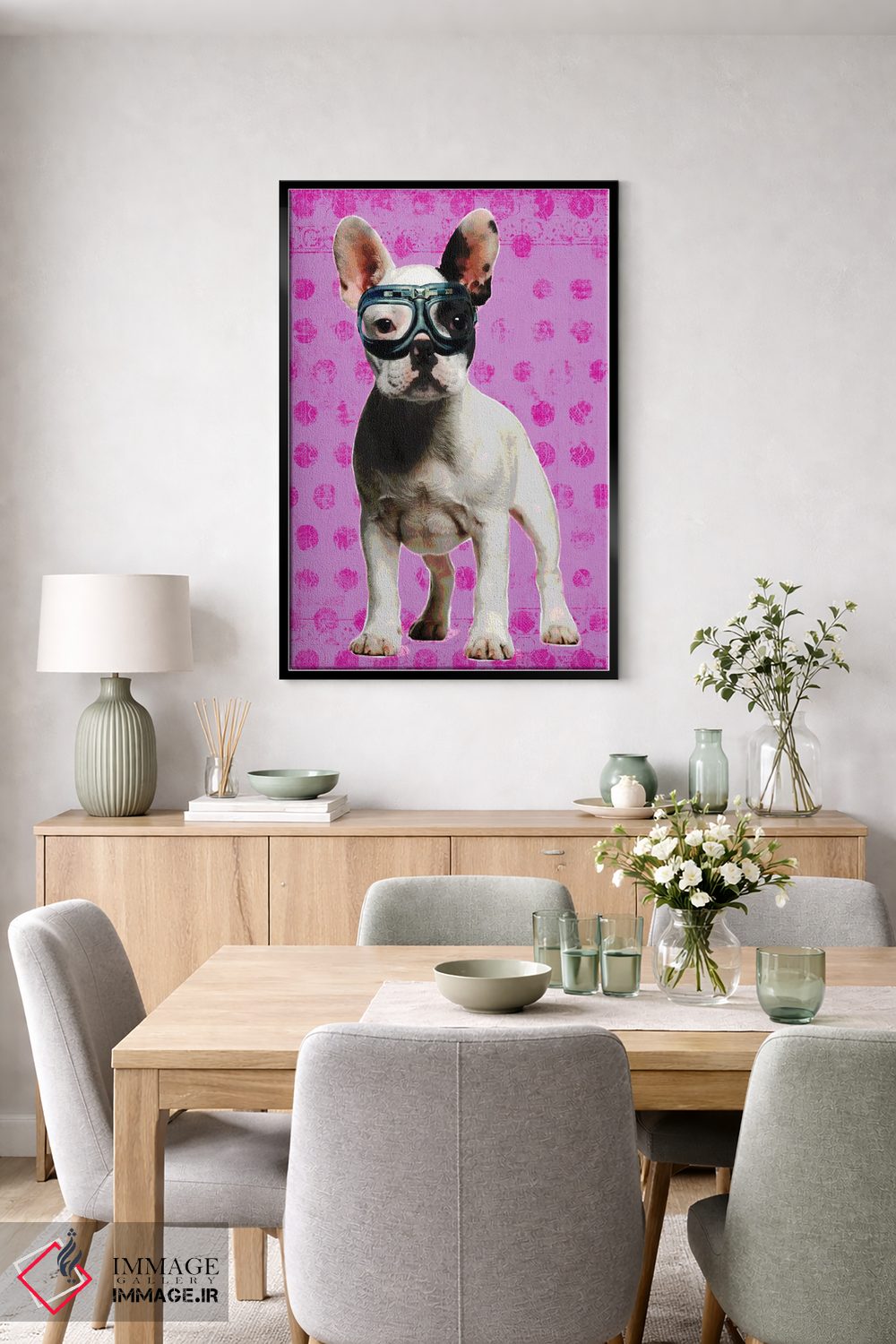 تابلو دکوراتیو بولداگ صورتی اثر لوز گرافیکس - D6B