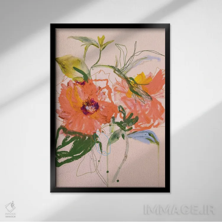 تابلو دکوراتیو رز چینی زرد اثر لی واینر - نمای قابدار مشکی