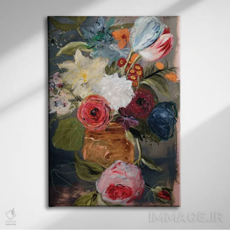 تابلو دکوراتیو طبیعت بی جان بی عنوان با گل ها اثر لی واینر - نمای روبهرو روی دیوار