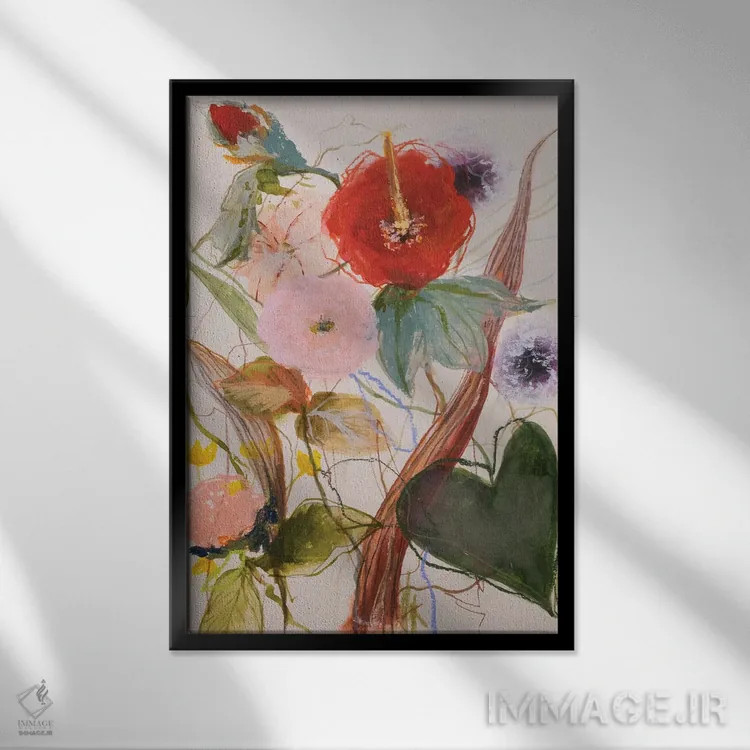 تابلو انتزاعی ترکیب گل ها I اثر لی واینر - نمای قابدار مشکی