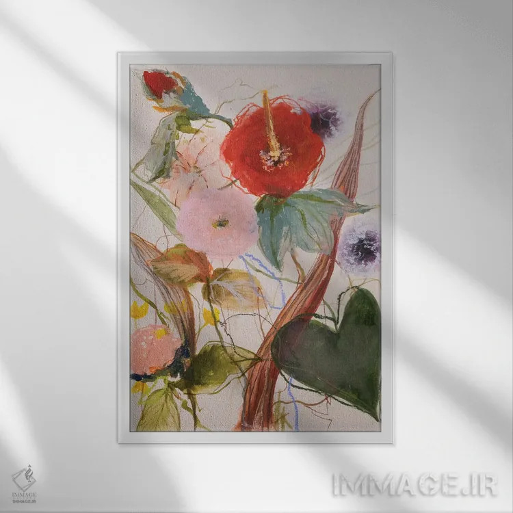 تابلو انتزاعی ترکیب گل ها I اثر لی واینر - نمای قابدار سفید