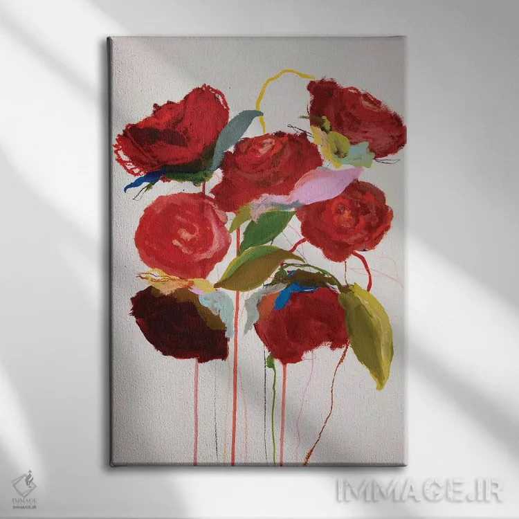 تابلو انتزاعی شکوفه - در قرمز من اثر لی واینر - نمای روبهرو روی دیوار