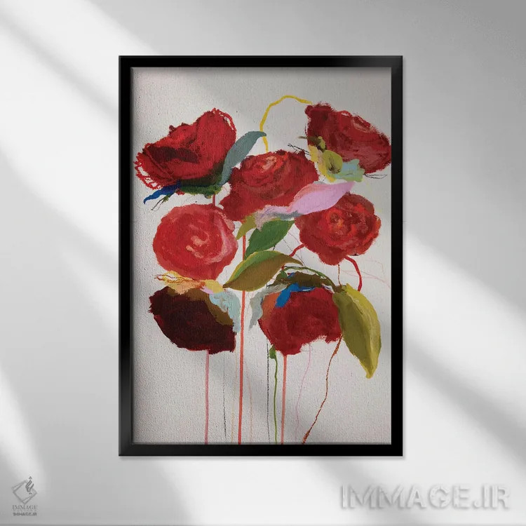 تابلو انتزاعی شکوفه - در قرمز من اثر لی واینر - نمای قابدار مشکی