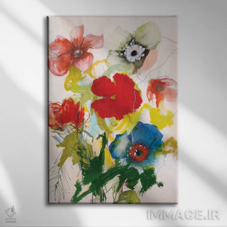 تابلو انتزاعی شقایق ۲۰۲۴ اثر لی واینر - نمای روبهرو روی دیوار