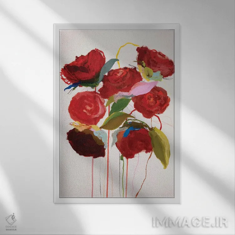 تابلو انتزاعی شکوفه - در قرمز من اثر لی واینر - نمای قابدار سفید