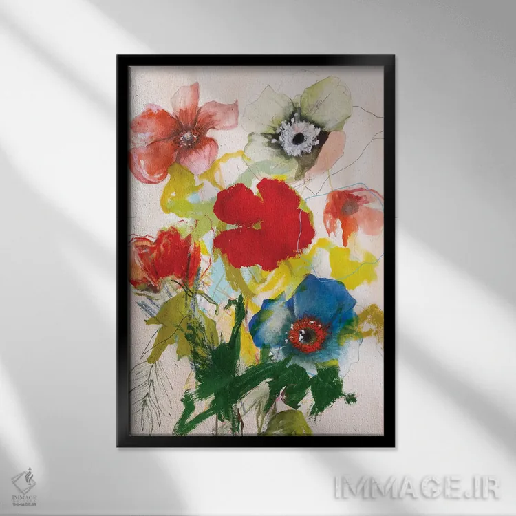 تابلو انتزاعی شقایق ۲۰۲۴ اثر لی واینر - نمای قابدار مشکی