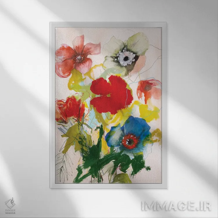 تابلو انتزاعی شقایق ۲۰۲۴ اثر لی واینر - نمای قابدار سفید