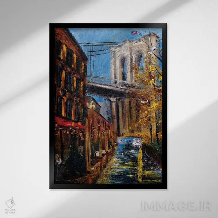 تابلو کلاسیک پاییز در پل بروکلین اثر روسـلانا لواندووسکا - نمای قابدار مشکی