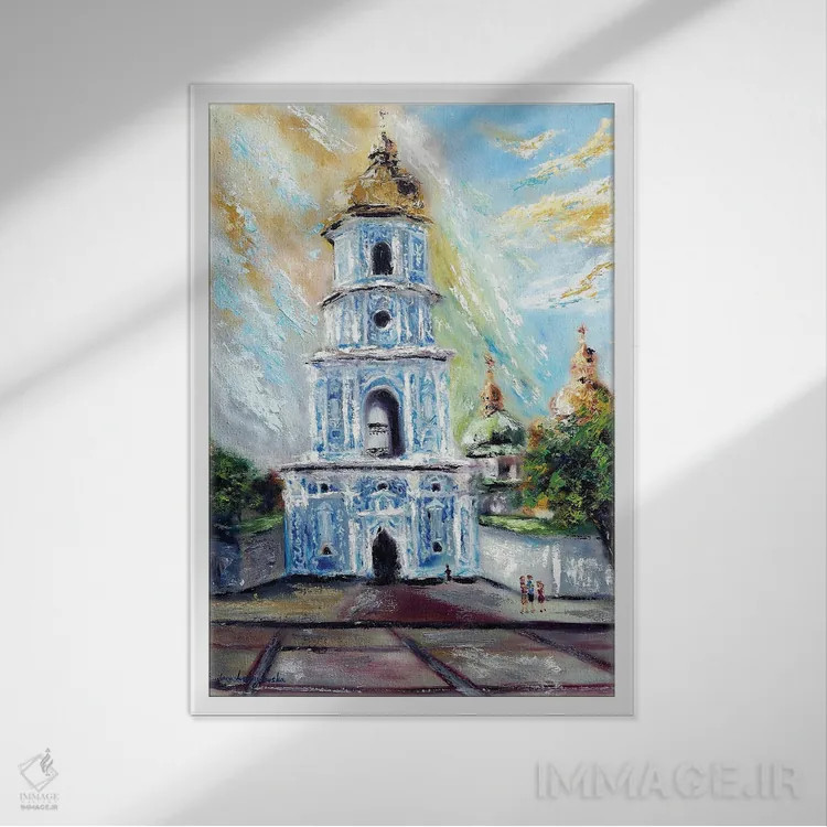 تابلو کلاسیک کی یف با گنبد طلایی، اوکراین اثر روسـلانا لواندووسکا - نمای قابدار سفید