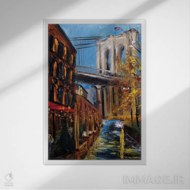 تابلو کلاسیک پاییز در پل بروکلین اثر روسـلانا لواندووسکا - نمای قابدار سفید