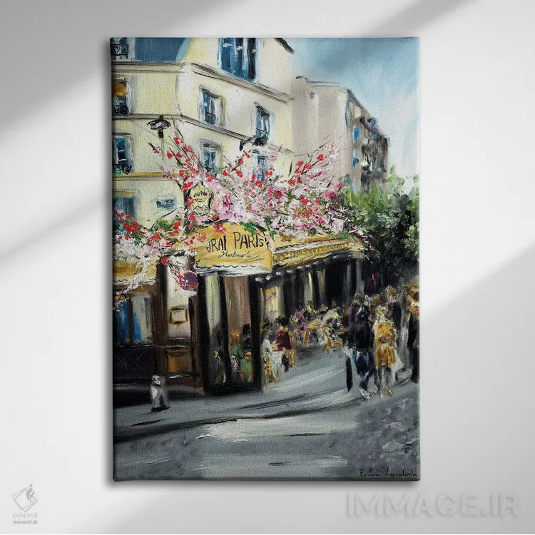 تابلو کلاسیک کافه لو وره پاریس، مونمارتر اثر روسـلانا لواندووسکا - نمای روبهرو روی دیوار