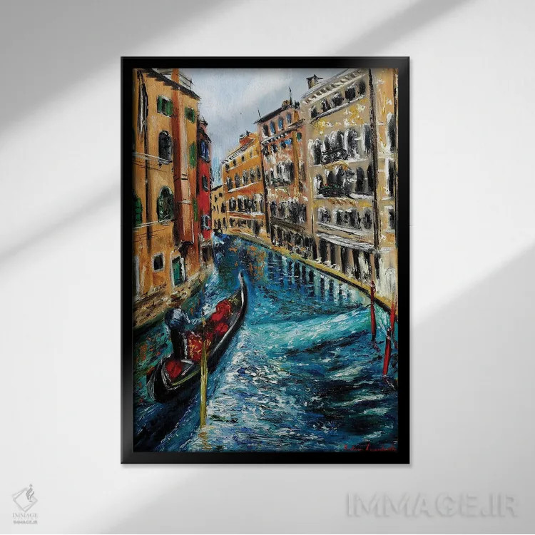 تابلو کلاسیک گوندولا در ونیز اثر روسـلانا لواندووسکا - نمای قابدار مشکی