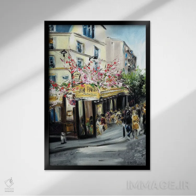 تابلو کلاسیک کافه لو وره پاریس، مونمارتر اثر روسـلانا لواندووسکا - نمای قابدار مشکی