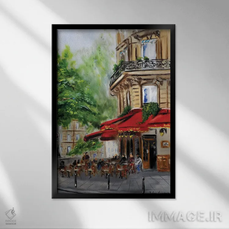 تابلو کلاسیک کافه گوشه ای پاریس اثر روسـلانا لواندووسکا - نمای قابدار مشکی