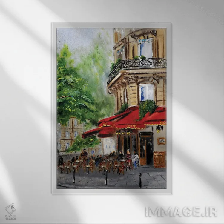 تابلو کلاسیک کافه گوشه ای پاریس اثر روسـلانا لواندووسکا - نمای قابدار سفید