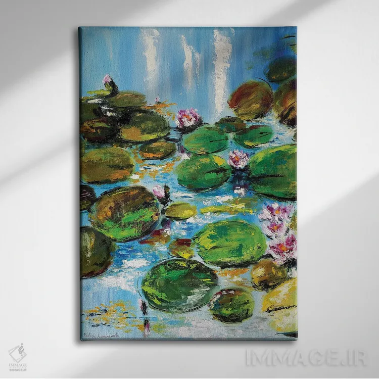 تابلو کلاسیک برکه نیلوفر آبی اثر روسـلانا لواندووسکا - نمای روبهرو روی دیوار