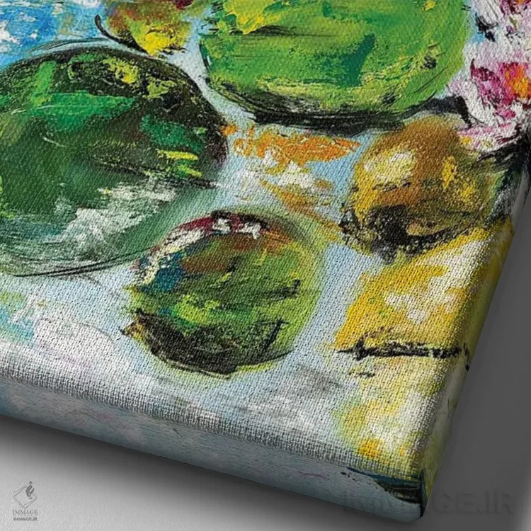 تابلو کلاسیک برکه نیلوفر آبی اثر روسـلانا لواندووسکا - نمای نزدیک بافت بوم