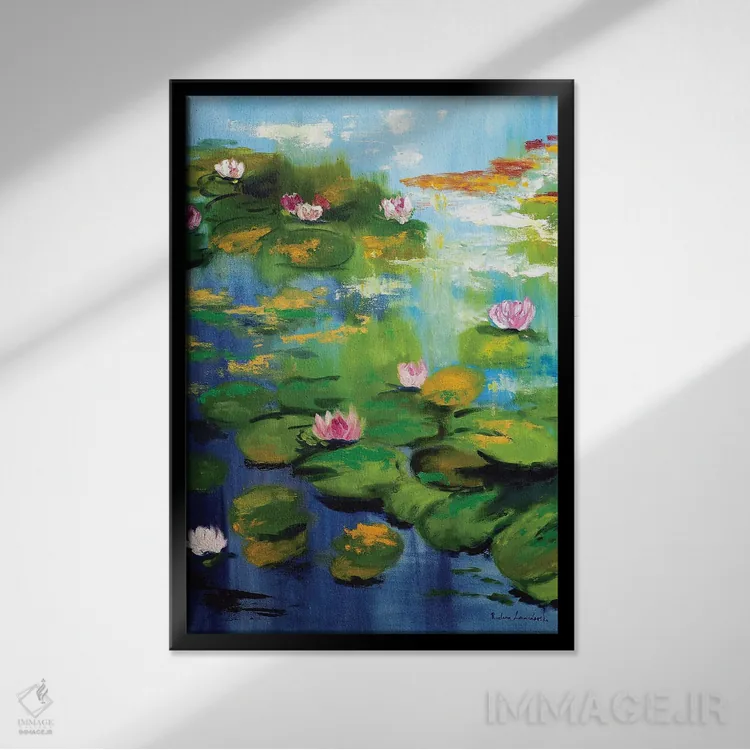 تابلو کلاسیک نیلوفرهای آبی باغ مونه اثر روسـلانا لواندووسکا - نمای قابدار مشکی