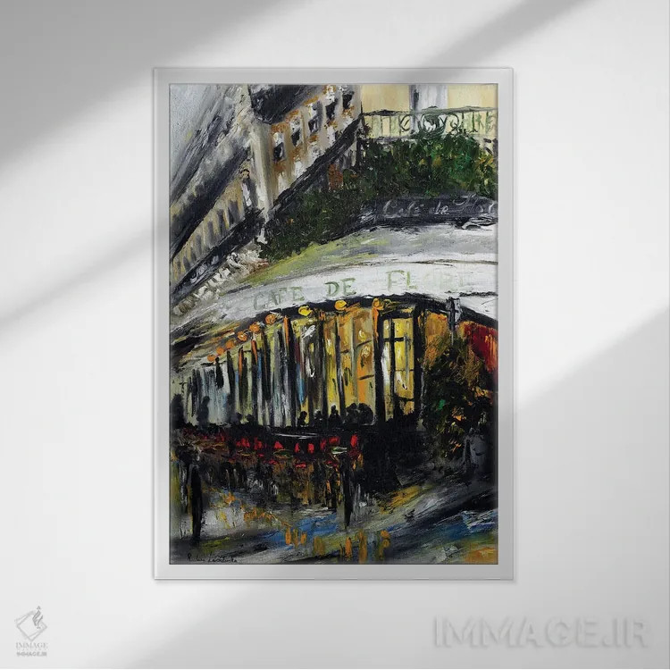 تابلو کلاسیک کافه دو فلور، عصر پاریس اثر روسـلانا لواندووسکا - نمای قابدار سفید