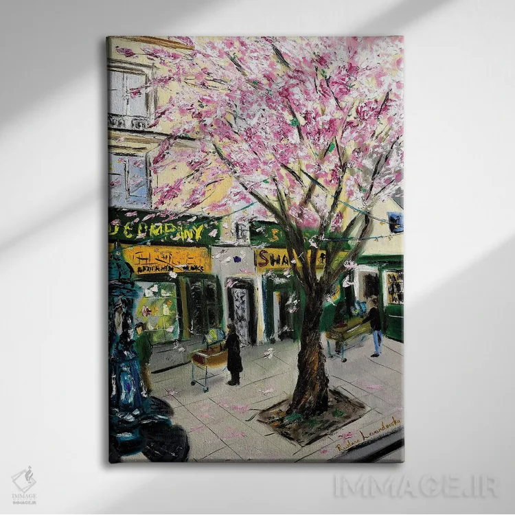 تابلو کلاسیک شکوفه های گیلاس در شکسپیر و شرکا، پاریس اثر روسـلانا لواندووسکا - نمای روبهرو روی دیوار