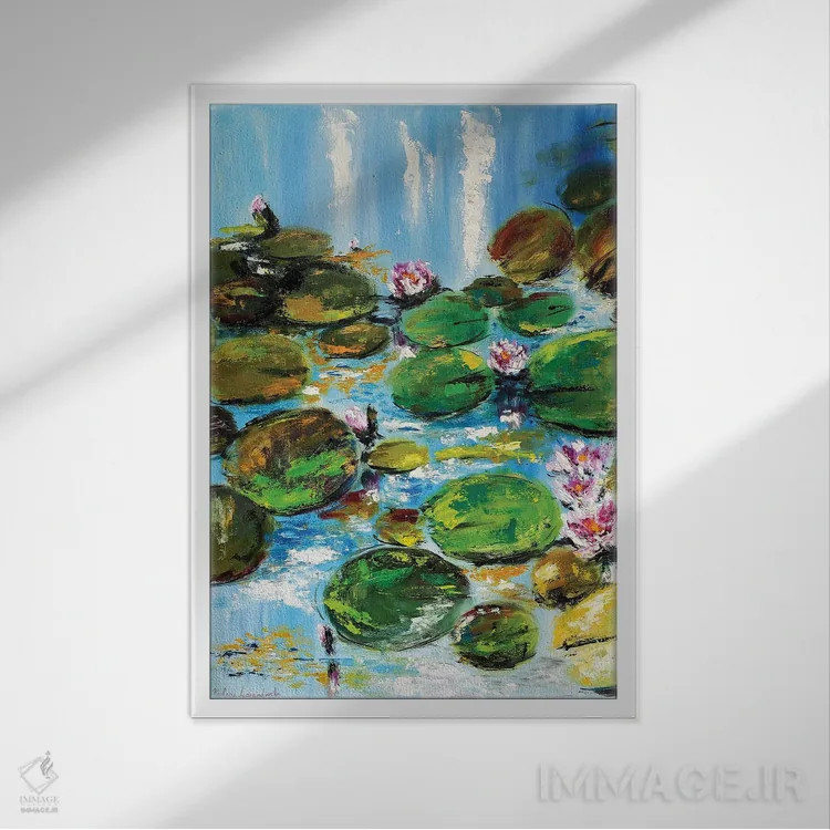 تابلو کلاسیک برکه نیلوفر آبی اثر روسـلانا لواندووسکا - نمای قابدار سفید