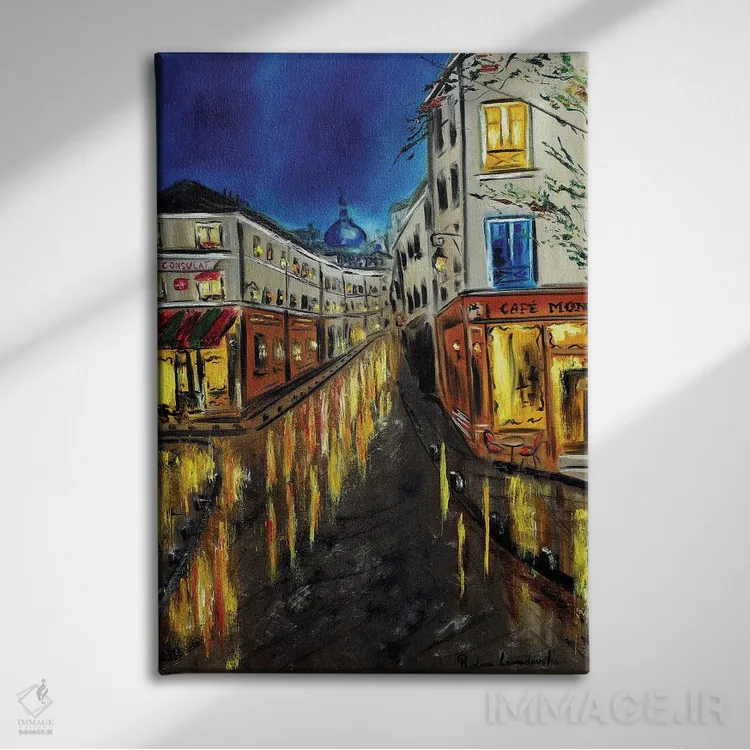 تابلو کلاسیک شب در مونمارتر، پاریس اثر روسـلانا لواندووسکا - نمای روبهرو روی دیوار