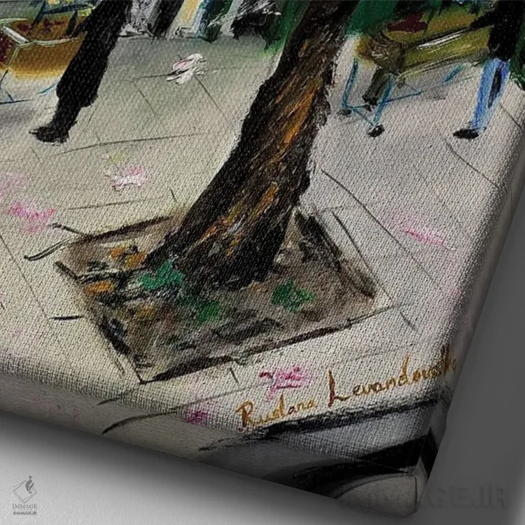 تابلو کلاسیک شکوفه های گیلاس در شکسپیر و شرکا، پاریس اثر روسـلانا لواندووسکا - نمای نزدیک بافت بوم