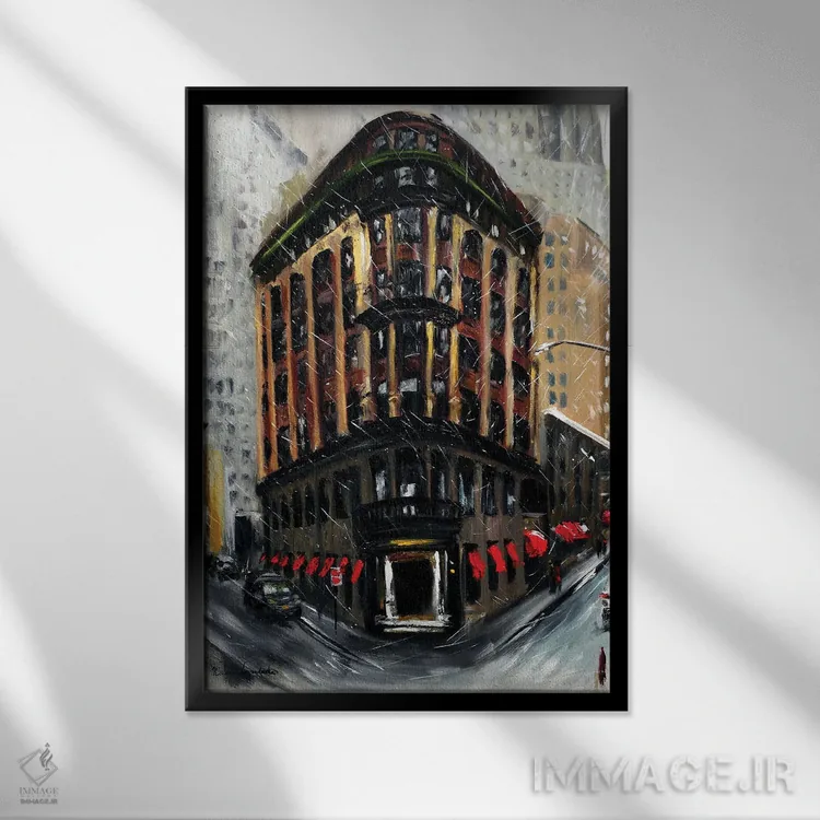 تابلو کلاسیک برف در شهر نیویورک، وال استریت اثر روسـلانا لواندووسکا - نمای قابدار مشکی