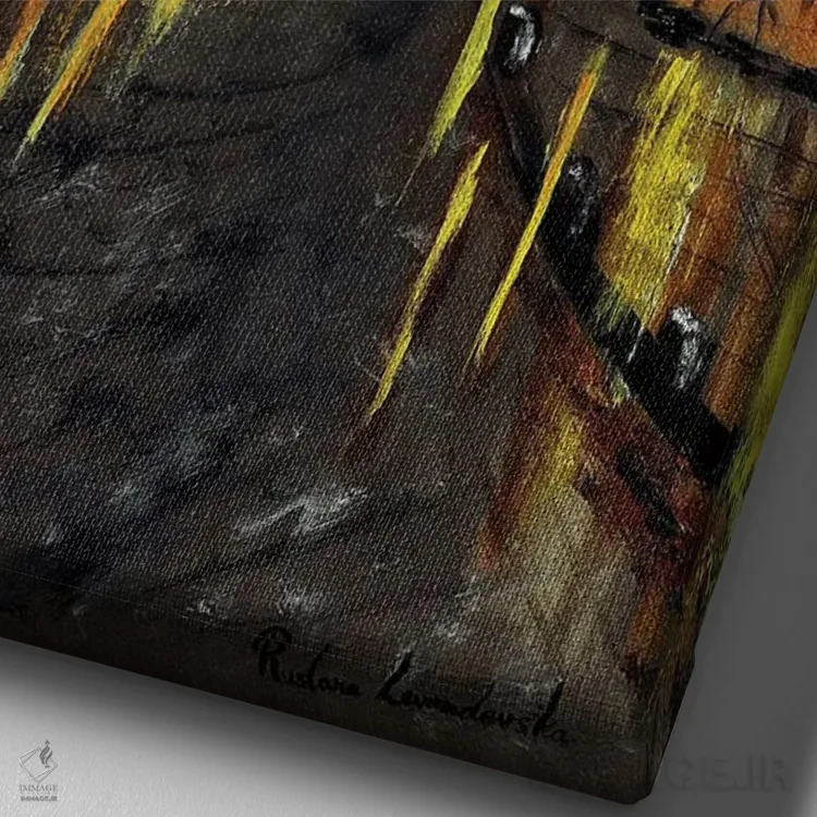 تابلو کلاسیک شب در مونمارتر، پاریس اثر روسـلانا لواندووسکا - نمای نزدیک بافت بوم