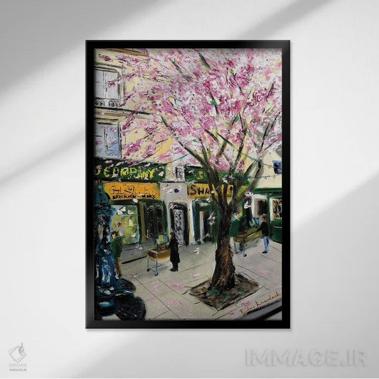 تابلو کلاسیک شکوفه های گیلاس در شکسپیر و شرکا، پاریس اثر روسـلانا لواندووسکا - نمای قابدار مشکی