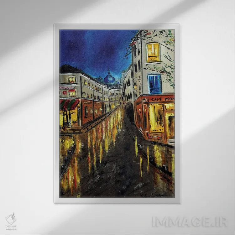 تابلو کلاسیک شب در مونمارتر، پاریس اثر روسـلانا لواندووسکا - نمای قابدار سفید