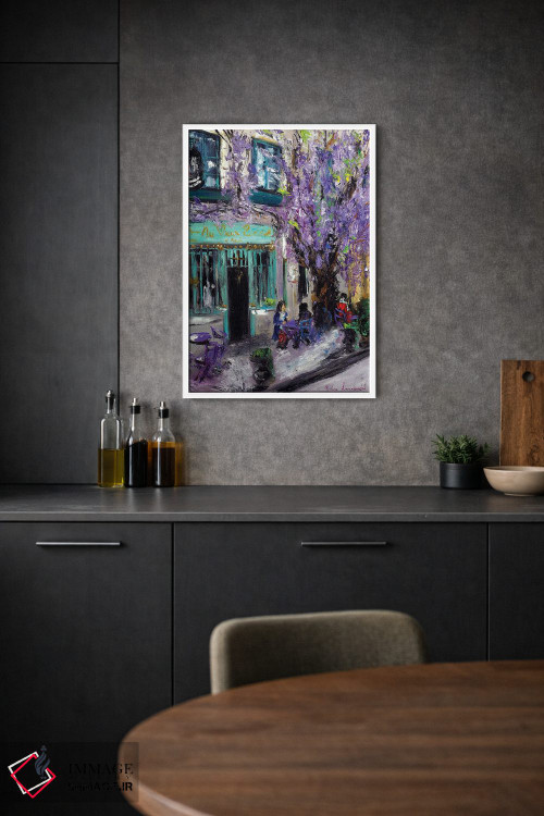 تابلو کلاسیک کافه بنفش در پاریس، فرانسه اثر روسـلانا لواندووسکا - D1W