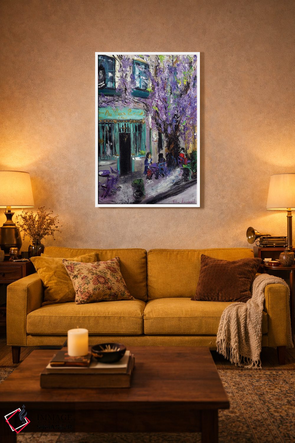 تابلو کلاسیک کافه بنفش در پاریس، فرانسه اثر روسـلانا لواندووسکا - D4W