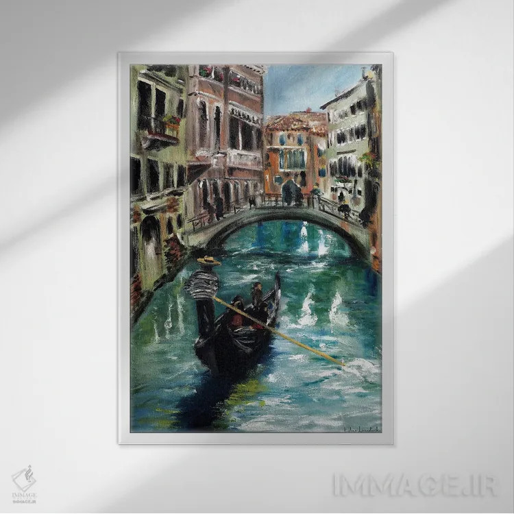 تابلو کلاسیک گوندولا در ونیز، ایتالیا اثر روسـلانا لواندووسکا - نمای قابدار سفید