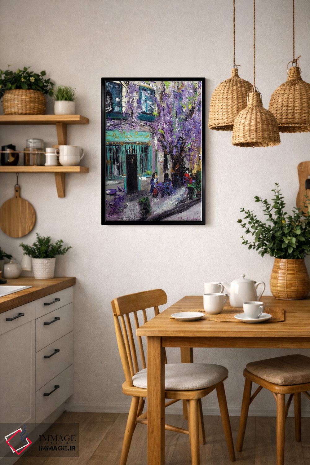 تابلو کلاسیک کافه بنفش در پاریس، فرانسه اثر روسـلانا لواندووسکا - D6B
